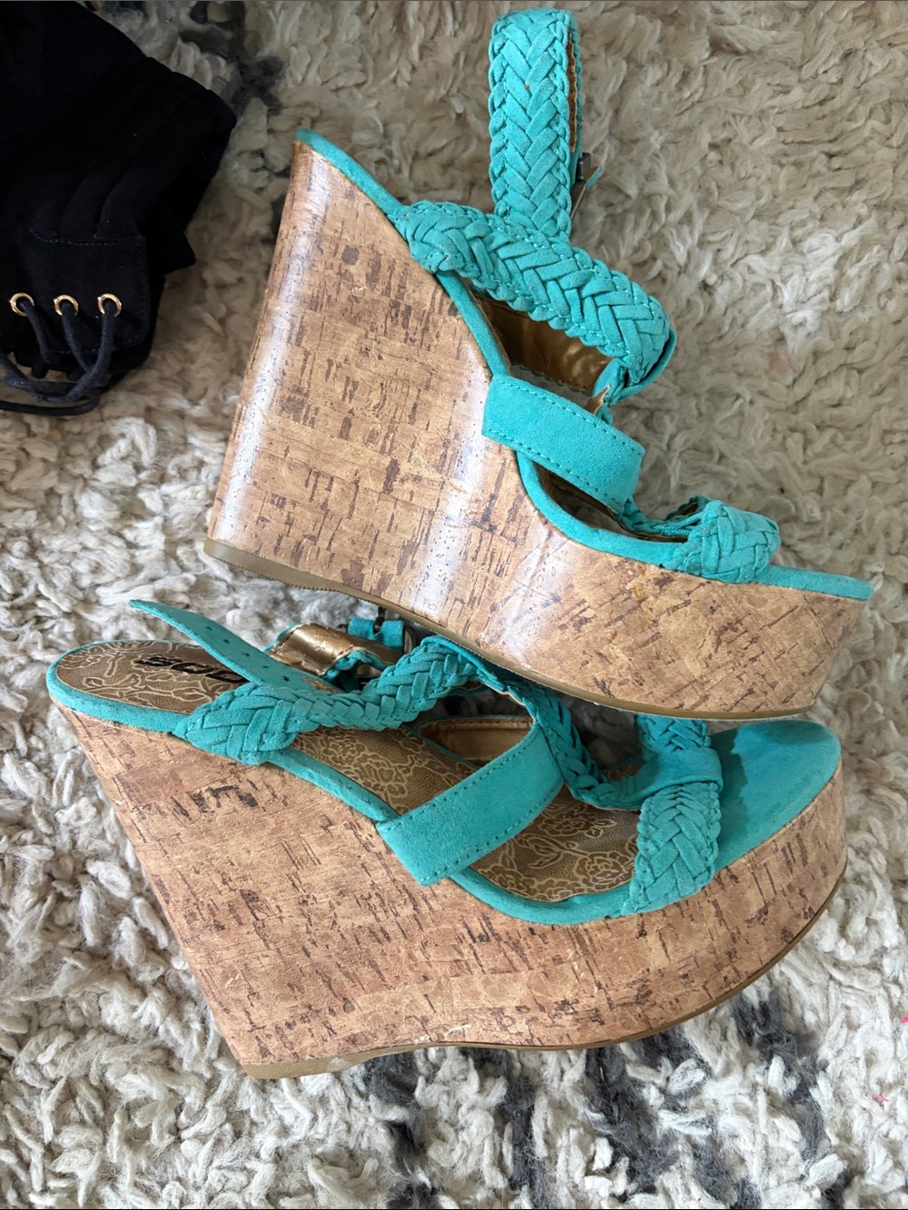Soda Turquoise Braided Strap Heeled Sandals - Picture 2 of 4